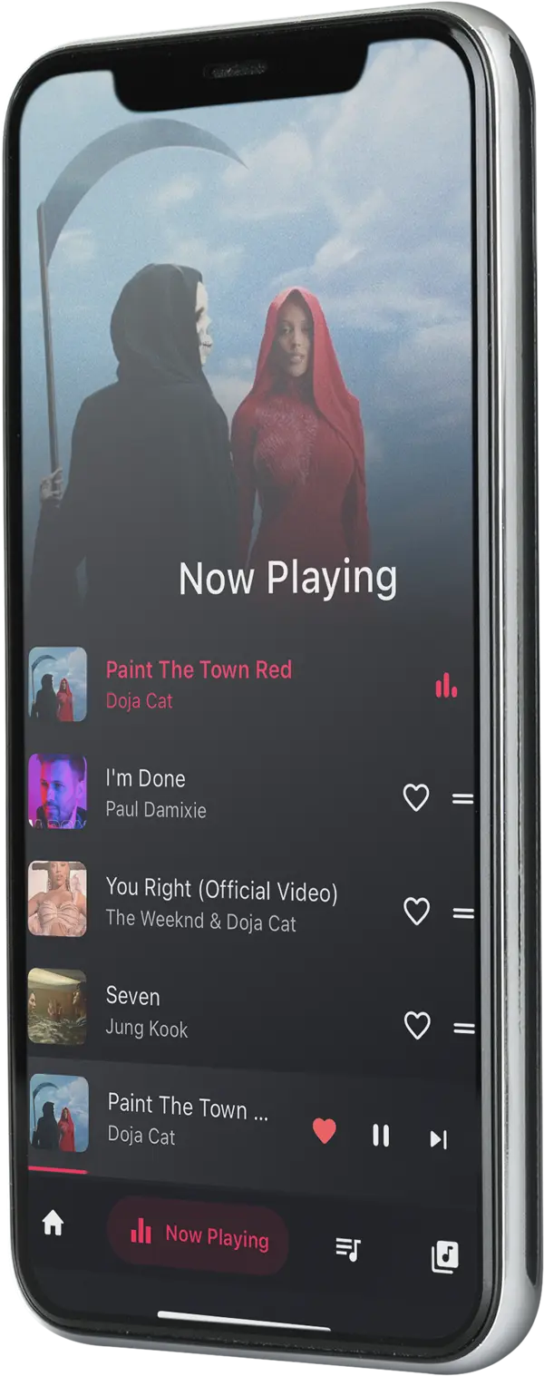 mobile screen showing a song playing on PlayOn music app